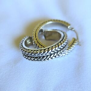 ( Chicos ) 1.25" Lightweight Chevron-Stamped Silver Earrings